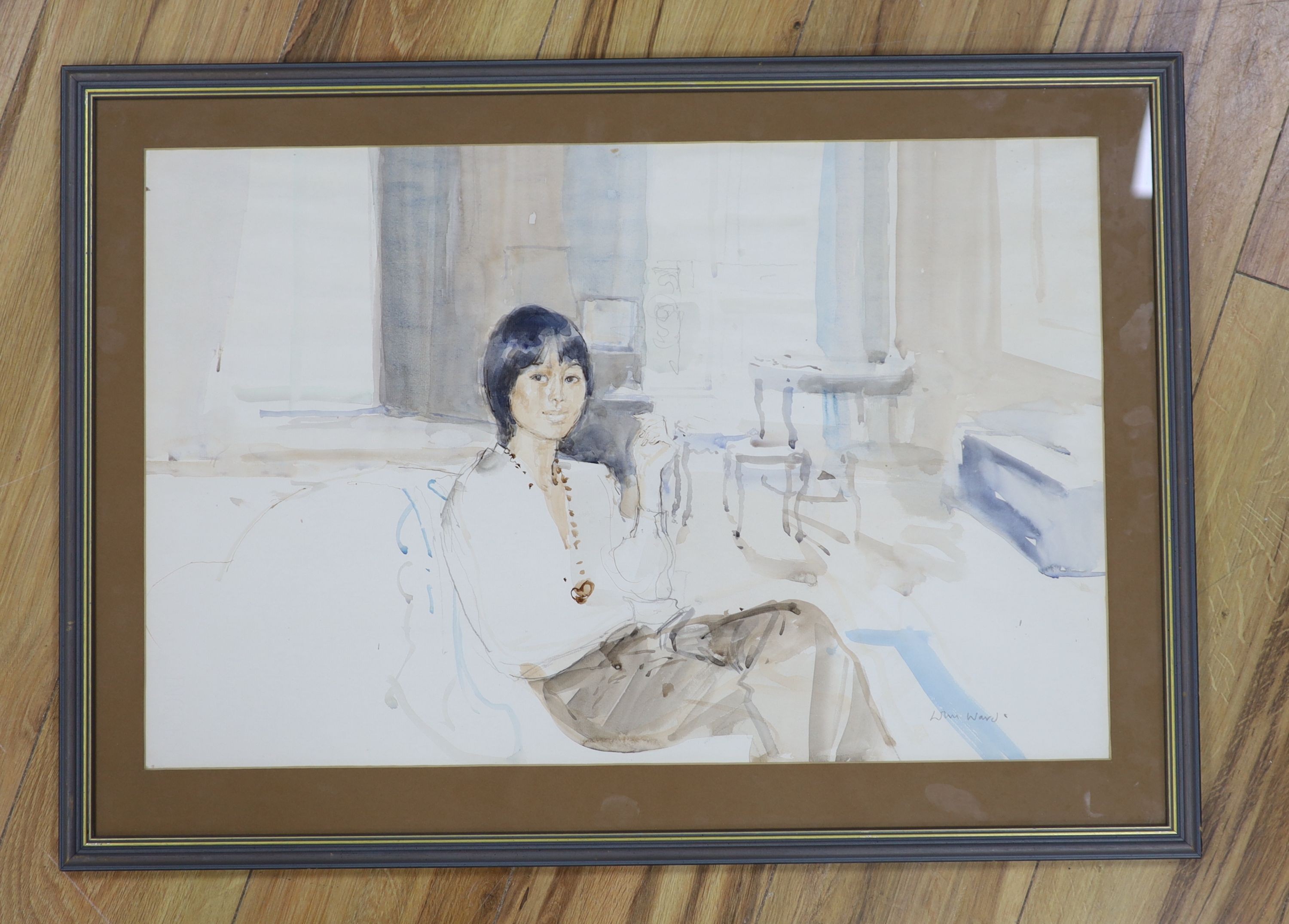 John Ward watercolour of a seated lady 40x62cm